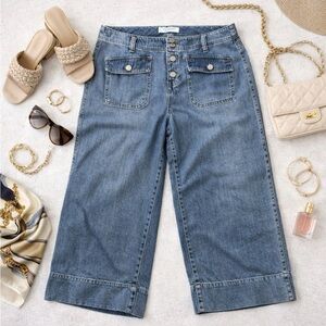 Liverpool Jeans Wide Leg Crop Button Fly Patch Pocket Denim Stretch 34 x 24